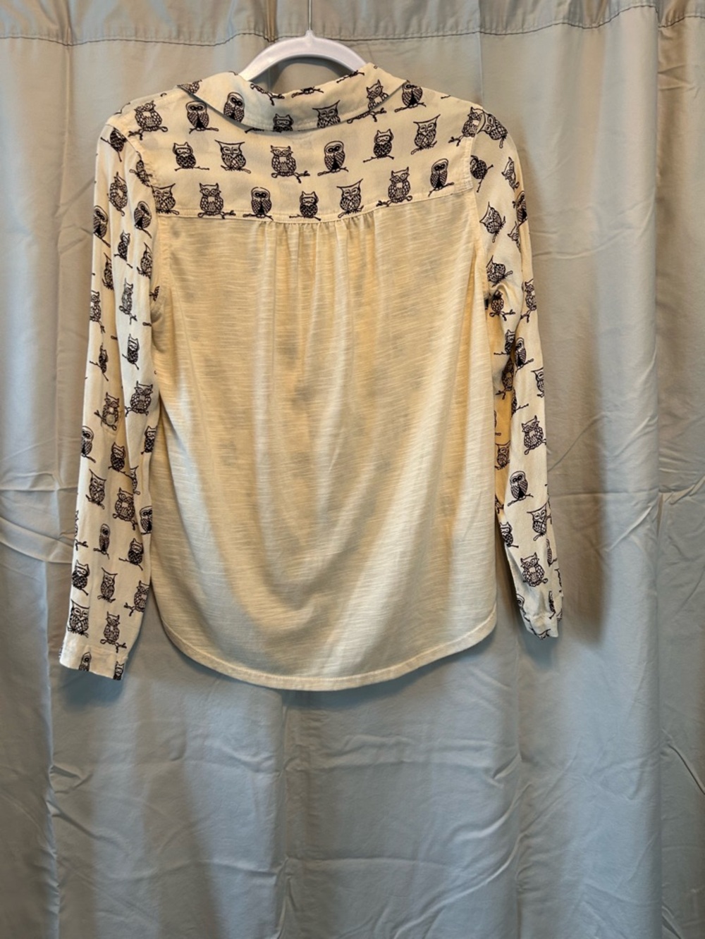 Cute porridge Cream Owl Print Button-Down Shirt - Picture 4 of 5